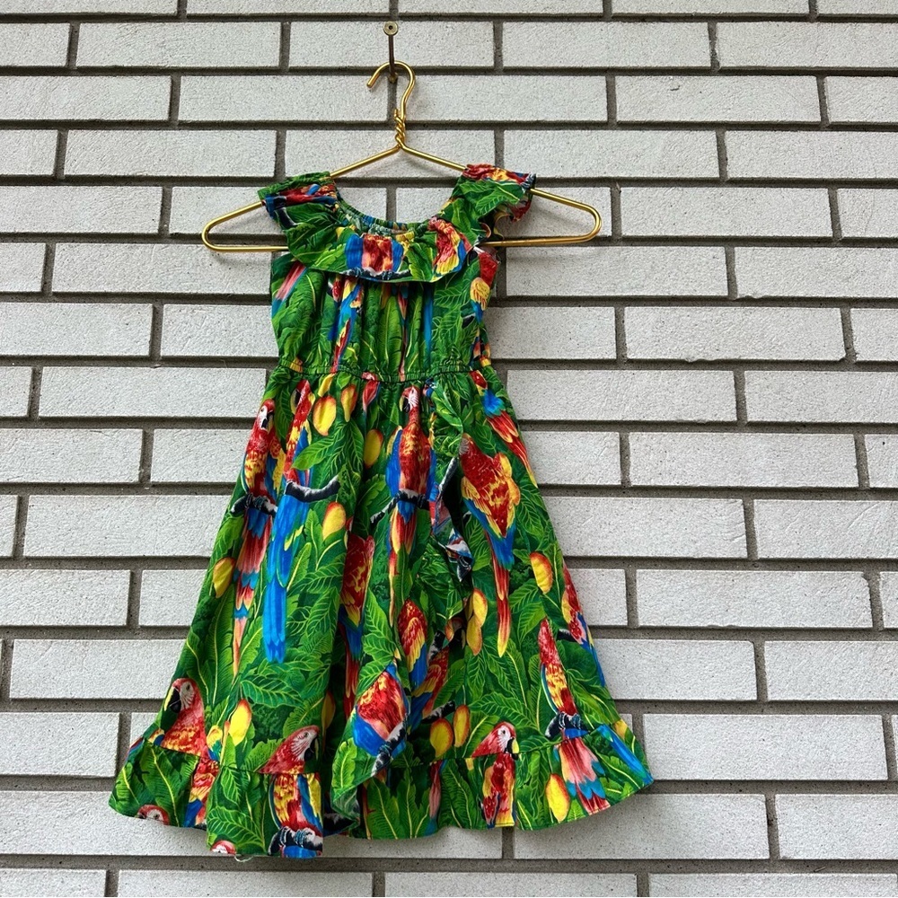 Hilo Hattie Girls Hawaiian Parrot Print Sundress Size 8 Tropical Vacation Luau